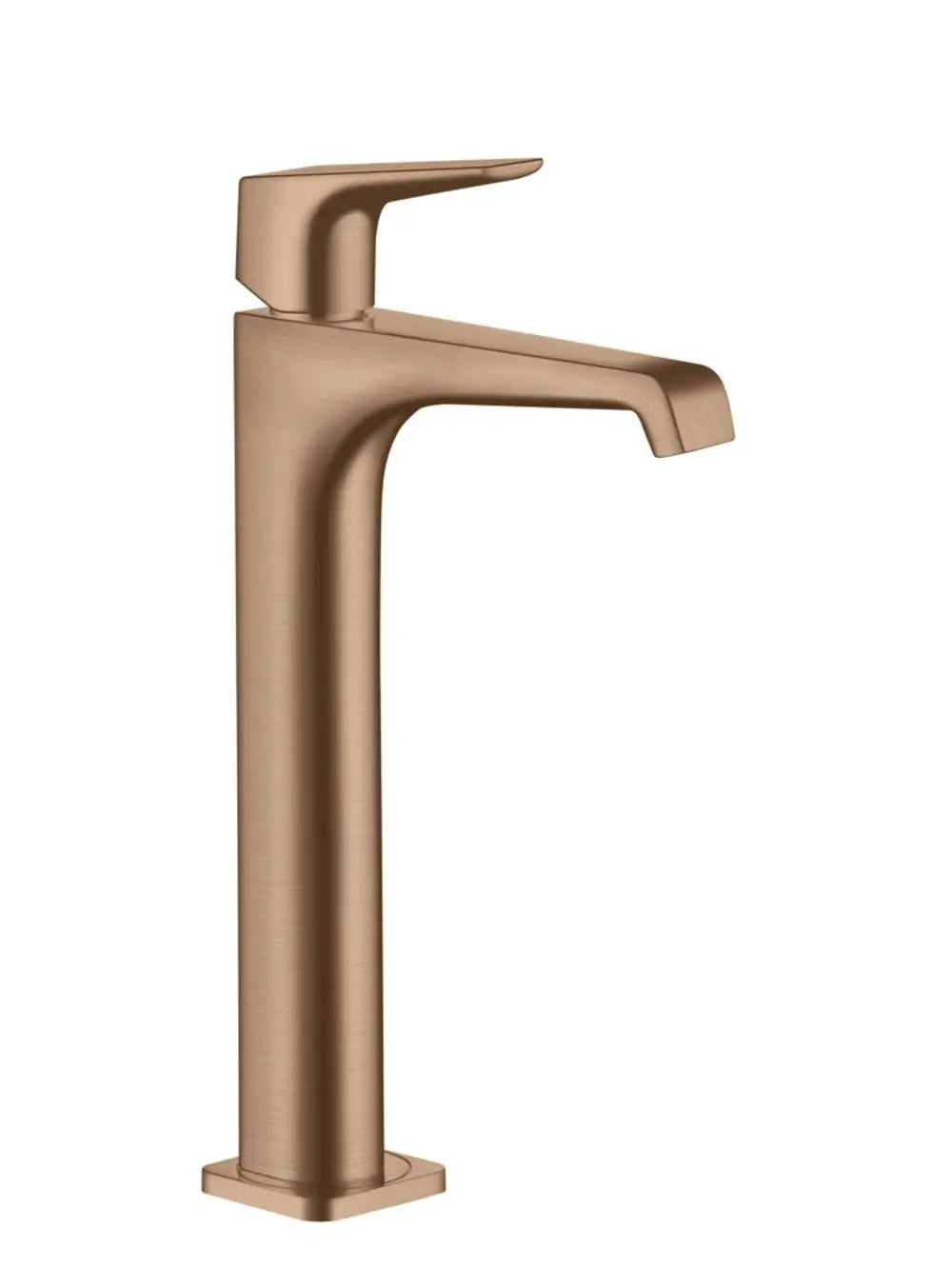 Einhebel-Waschtischmischer von AXOR mit Hebelgriff, in Brushed Red Gold, für Aufsatzwaschtische, mit minimalistischer Form und glatter Oberfläche.